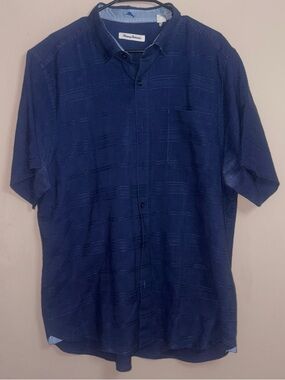 Tommy Bahama Men's Short Sleeve Geometric Pattern Button-Down Shirt - Navy XL